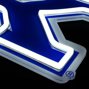 Kentucky Wildcats logo LED neon sign at a side angle, lit