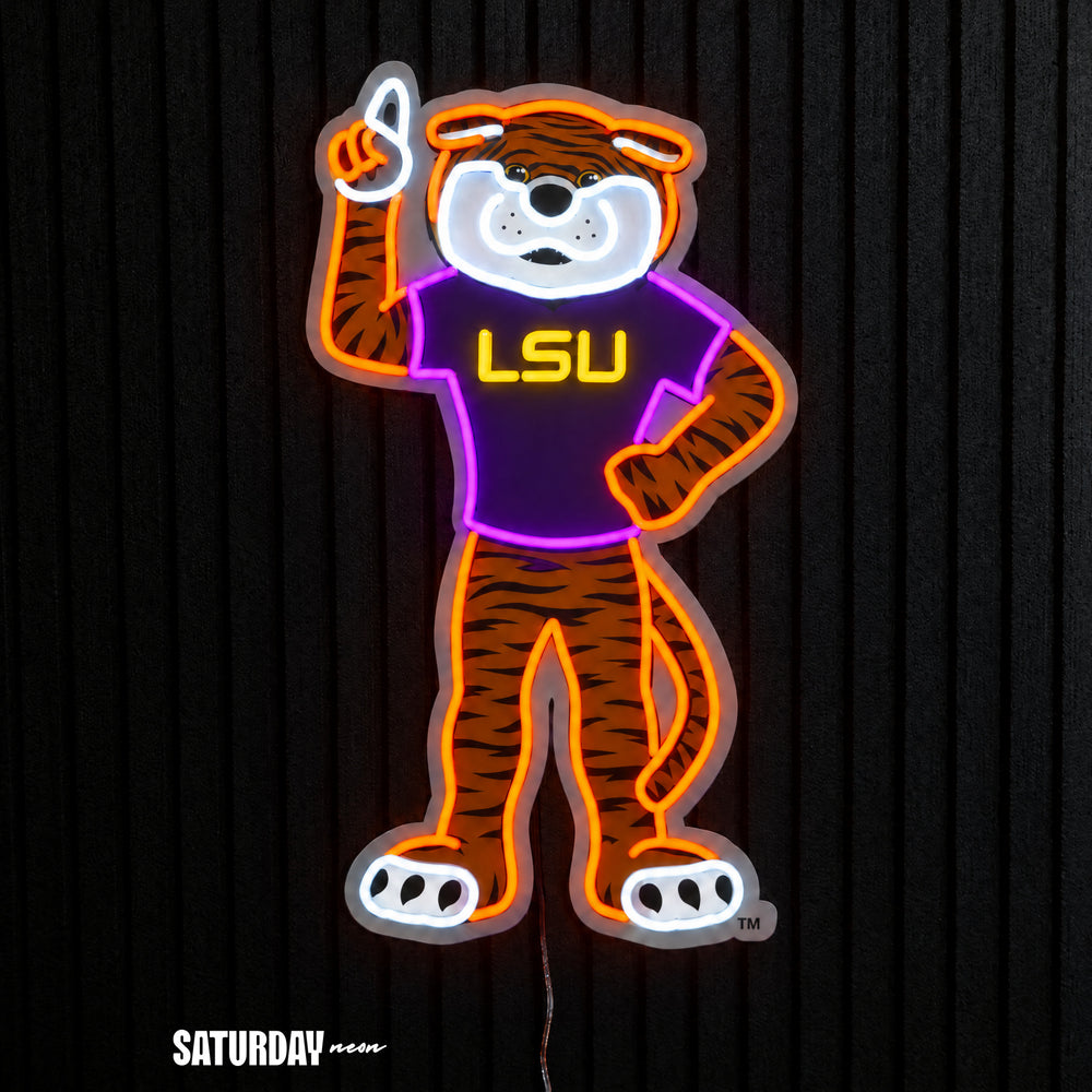 LSU Tigers Mike the Tiger Mascot LED Neon Sign - 15.1" x 24" - Saturday Neon