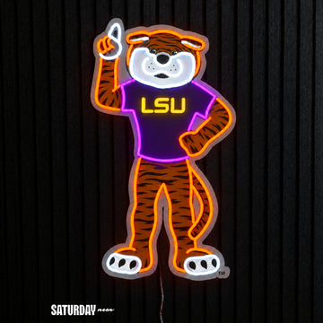 LSU Tigers Mike the Tiger Mascot LED Neon Sign - 15.1" x 24" - Saturday Neon