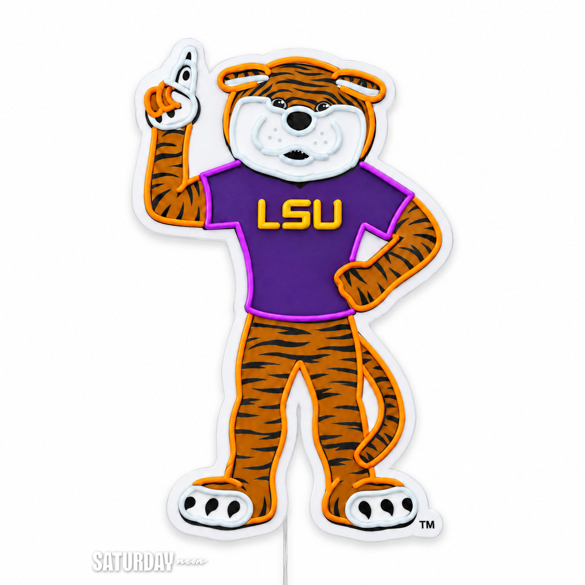 LSU Tigers Mike the Tiger Mascot LED Neon Sign - 15.1" x 24" switched off - Saturday Neon