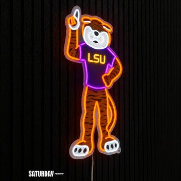 LSU Tigers Mike the Tiger Mascot LED Neon Sign - 15.1" x 24" side view - Saturday Neon
