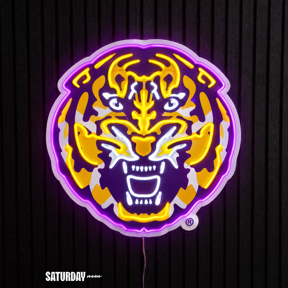 LSU Tigers Tiger Head LED Neon Sign - 24" x 24" - Saturday Neon