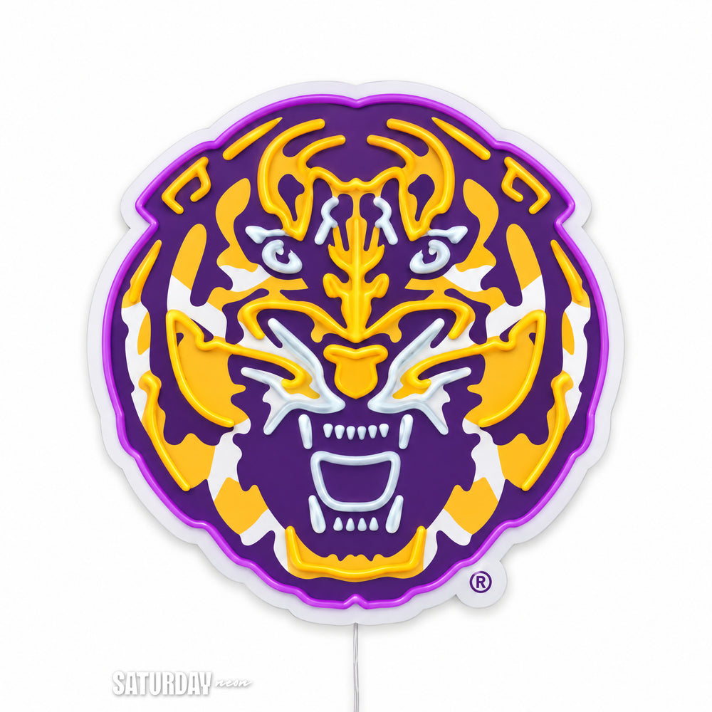 LSU Tigers Tiger Head LED Neon Sign - 24" x 24" switched off - Saturday Neon