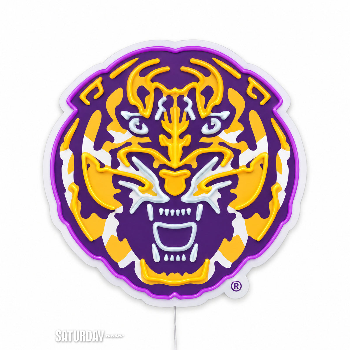 LSU Tigers Tiger Head LED Neon Sign - 24" x 24" switched off - Saturday Neon