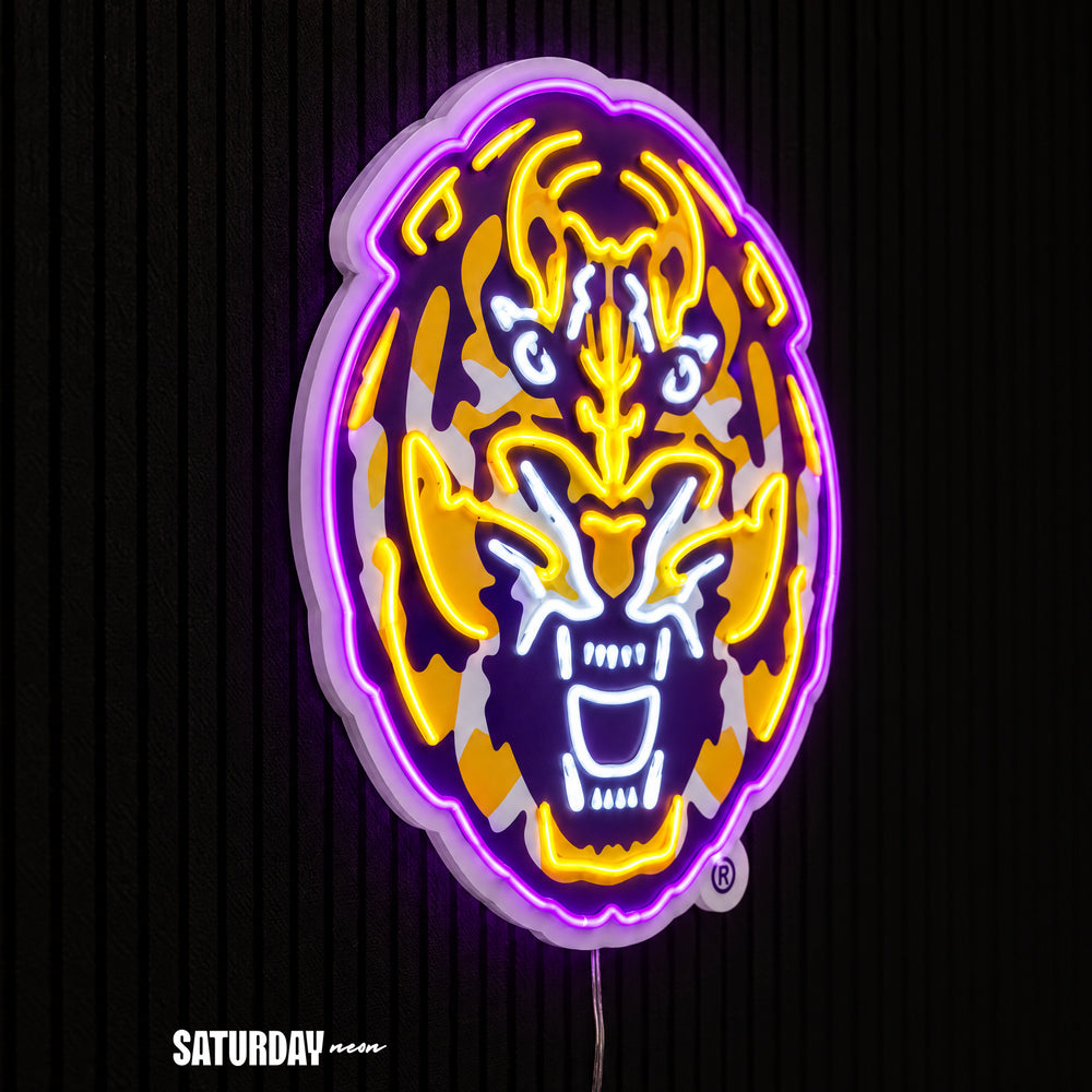 LSU Tigers Tiger Head LED Neon Sign - 24" x 24" side view - Saturday Neon