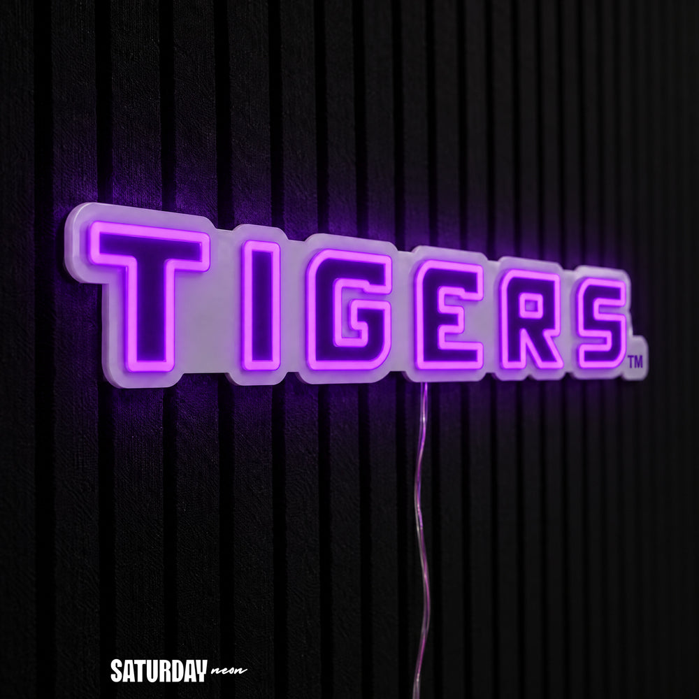 LSU Tigers Wordmark LED Neon Sign - 24" x 3.4" side view - Saturday Neon