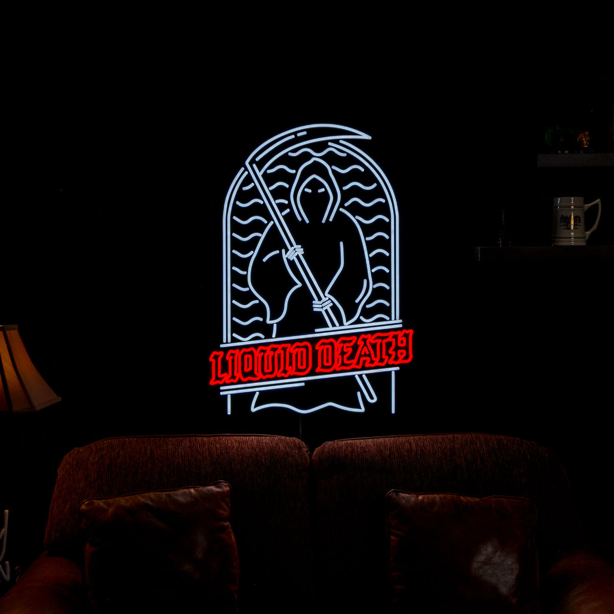 Liquid Death Last Call LED Neon Sign, lit