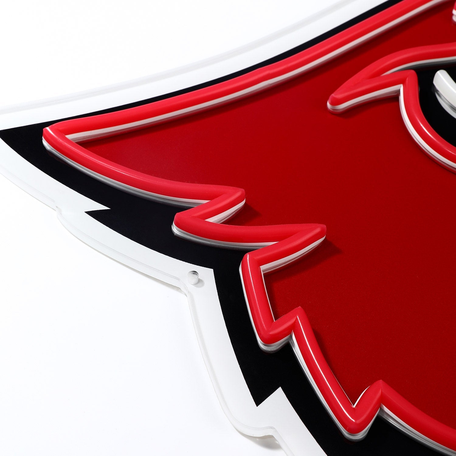 Louisville Cardinals logo LED neon sign at a side angle