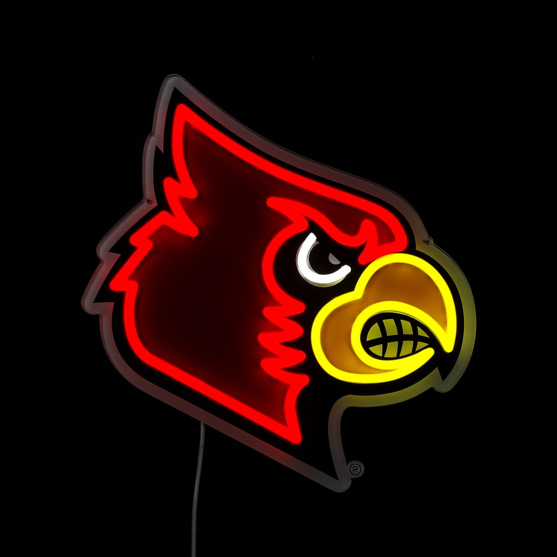Louisville Cardinals logo LED neon sign lit up