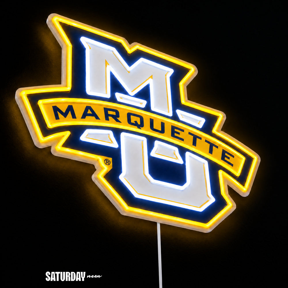 Marquette Golden Eagles MU LED Neon Sign - Standard (15" x 11.37") close-up - Saturday Neon