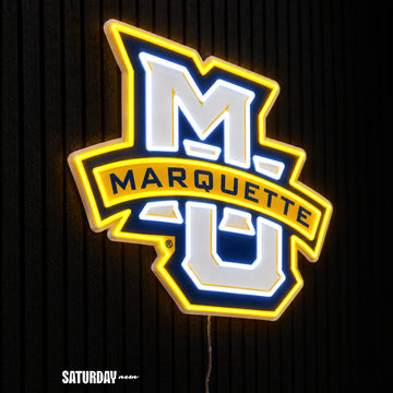 Marquette Golden Eagles MU LED Neon Sign - Max (32" x 24.26") side view - Saturday Neon