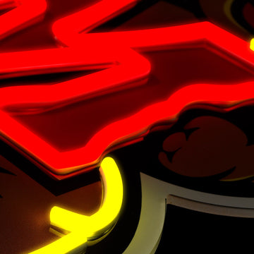 Maryland Terrapins logo LED neon sign at a side angle, lit