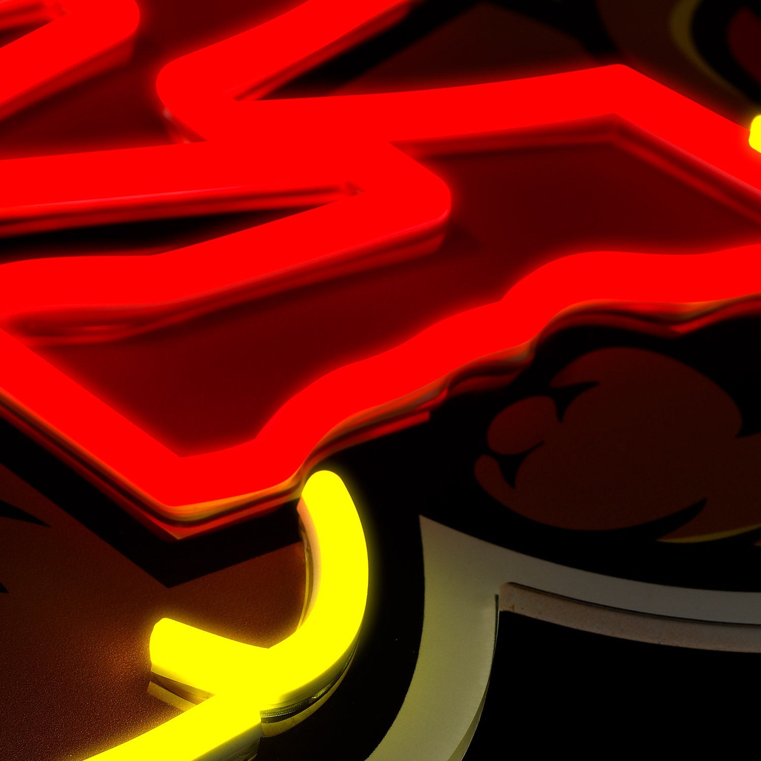 Maryland Terrapins logo LED neon sign at a side angle, lit