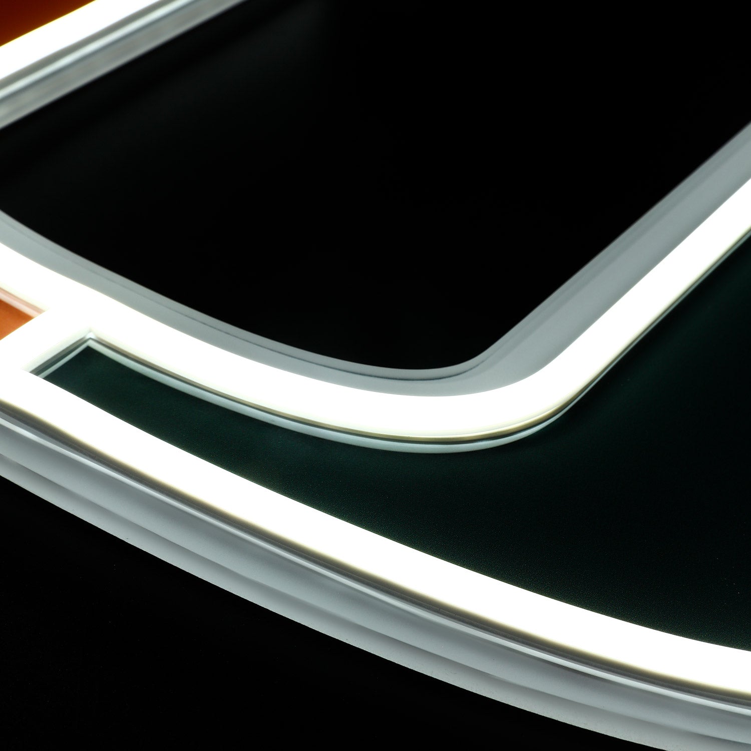 Miami Hurricanes logo LED neon sign at a side angle, lit