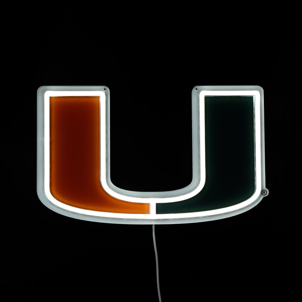 Miami Hurricanes logo LED neon sign lit up