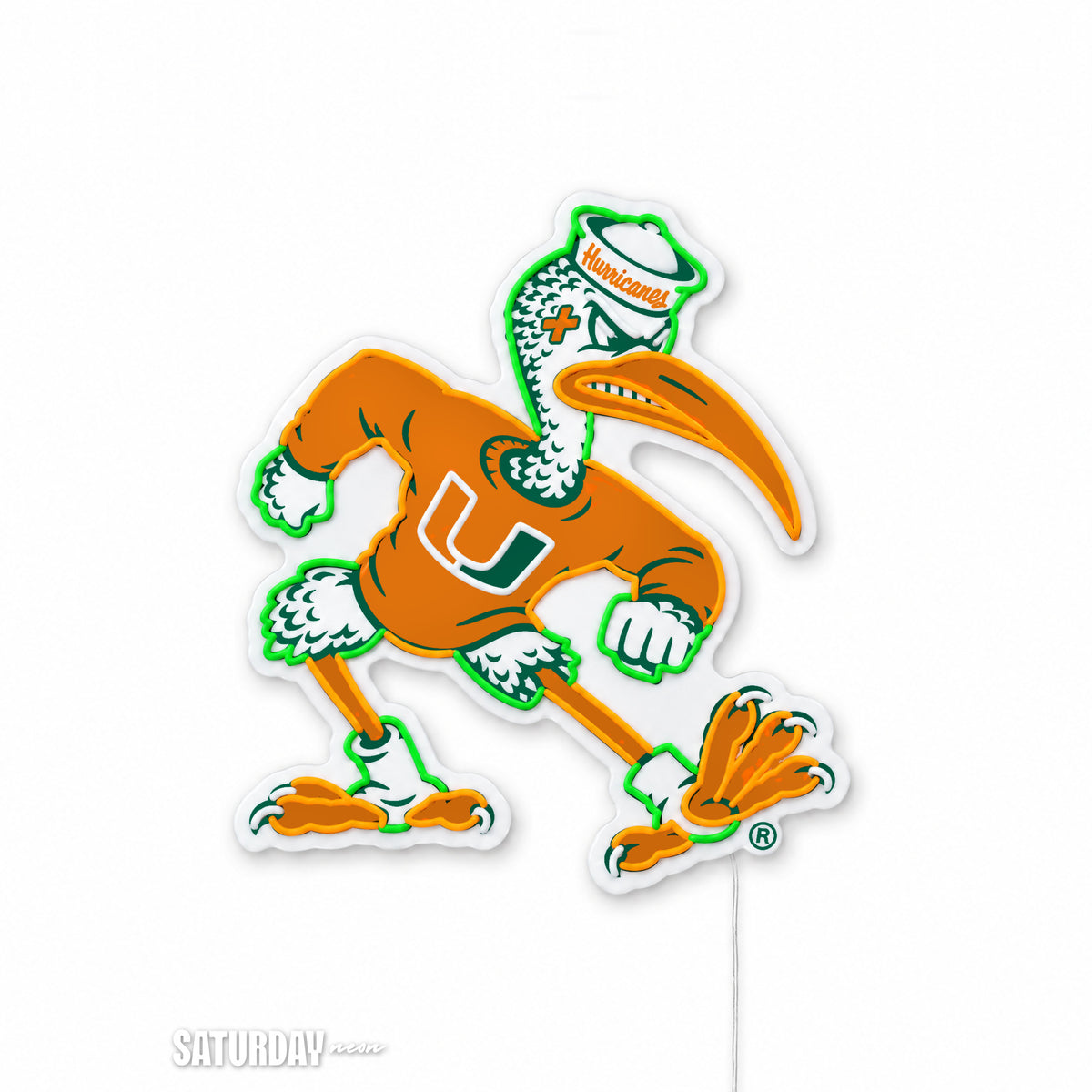 Miami Hurricanes Sebastian the Ibis Mascot LED Neon Sign - 21.49" x 24" switched off - Saturday Neon