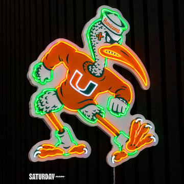 Miami Hurricanes Sebastian the Ibis Mascot LED Neon Sign - 21.49" x 24" side view - Saturday Neon