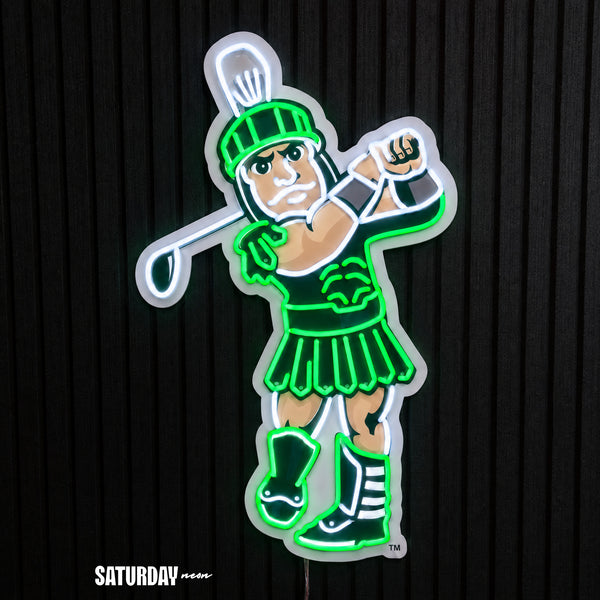 Michigan State Spartans Sparty Golf Mascot LED Neon Sign - 13.77" x 24"