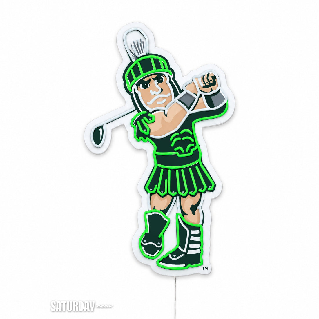 Michigan State Spartans Sparty Golf Mascot LED Neon Sign - 13.77" x 24" switched off - Saturday Neon
