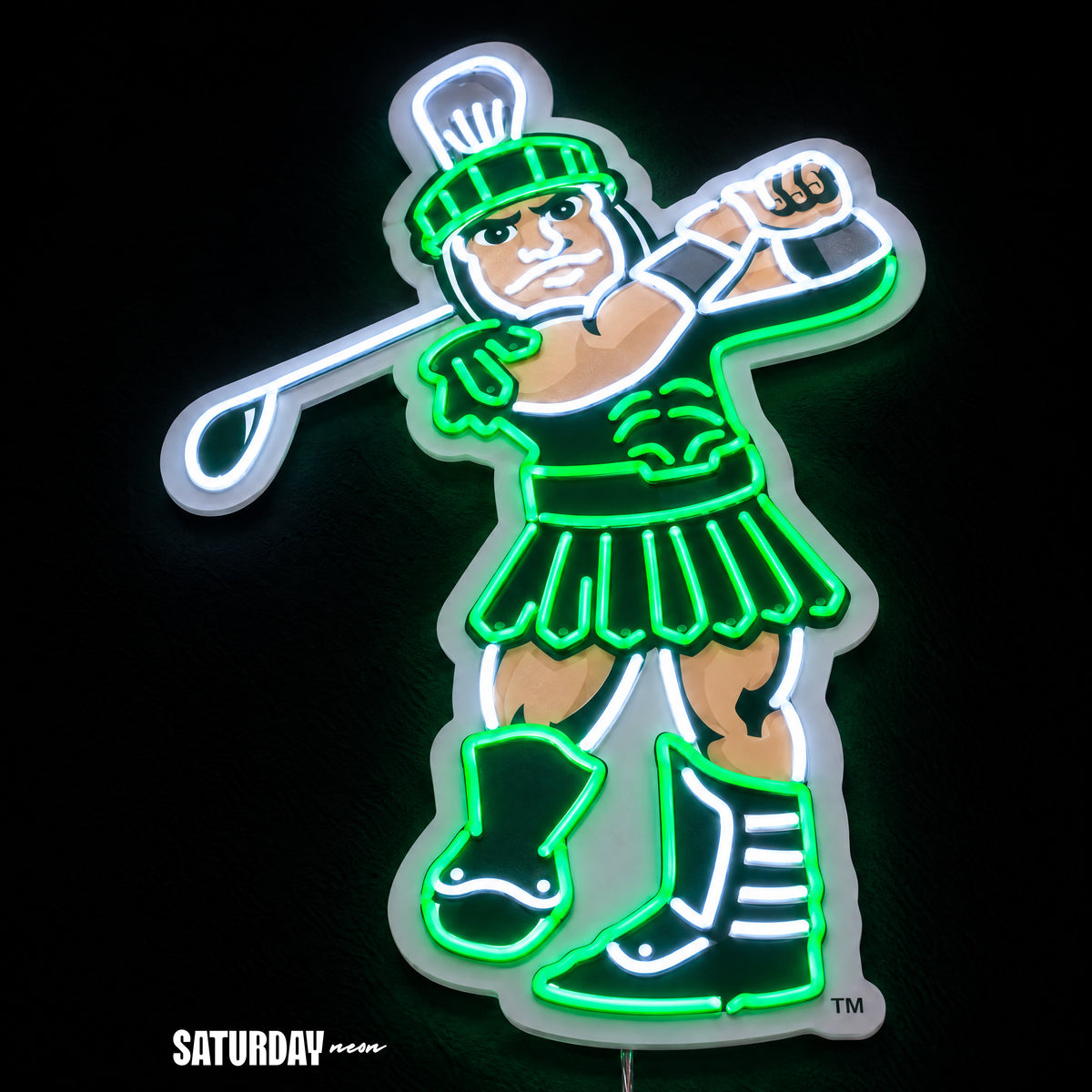 Michigan State Spartans Sparty Golf Mascot LED Neon Sign - 13.77" x 24" close-up - Saturday Neon
