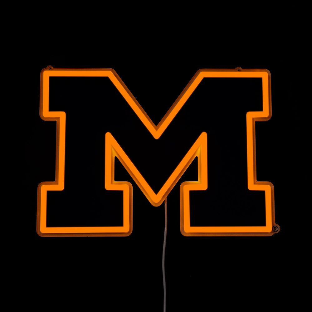 Michigan Wolverines logo LED neon sign lit up