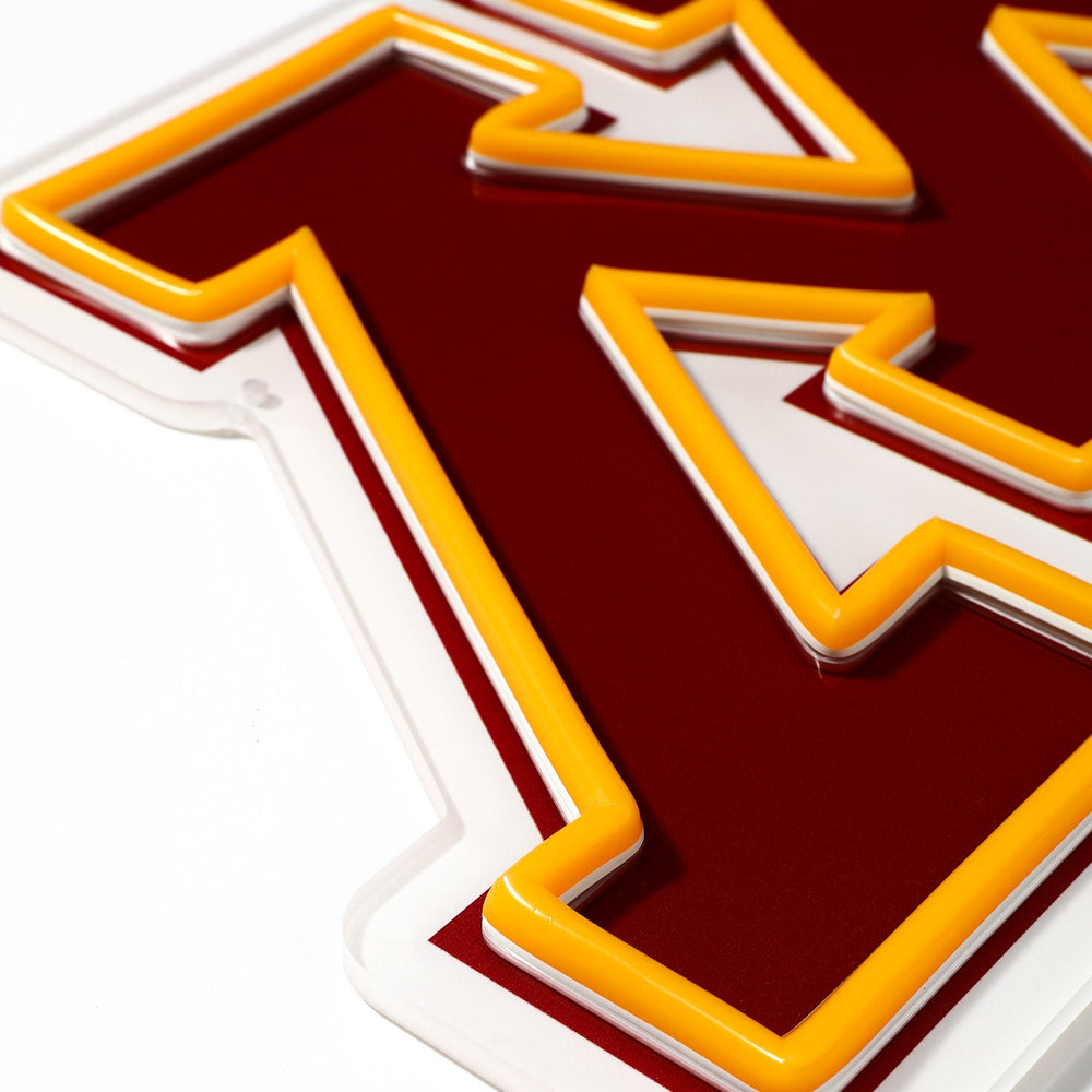 Minnesota Golden Gophers logo LED neon sign at a side angle