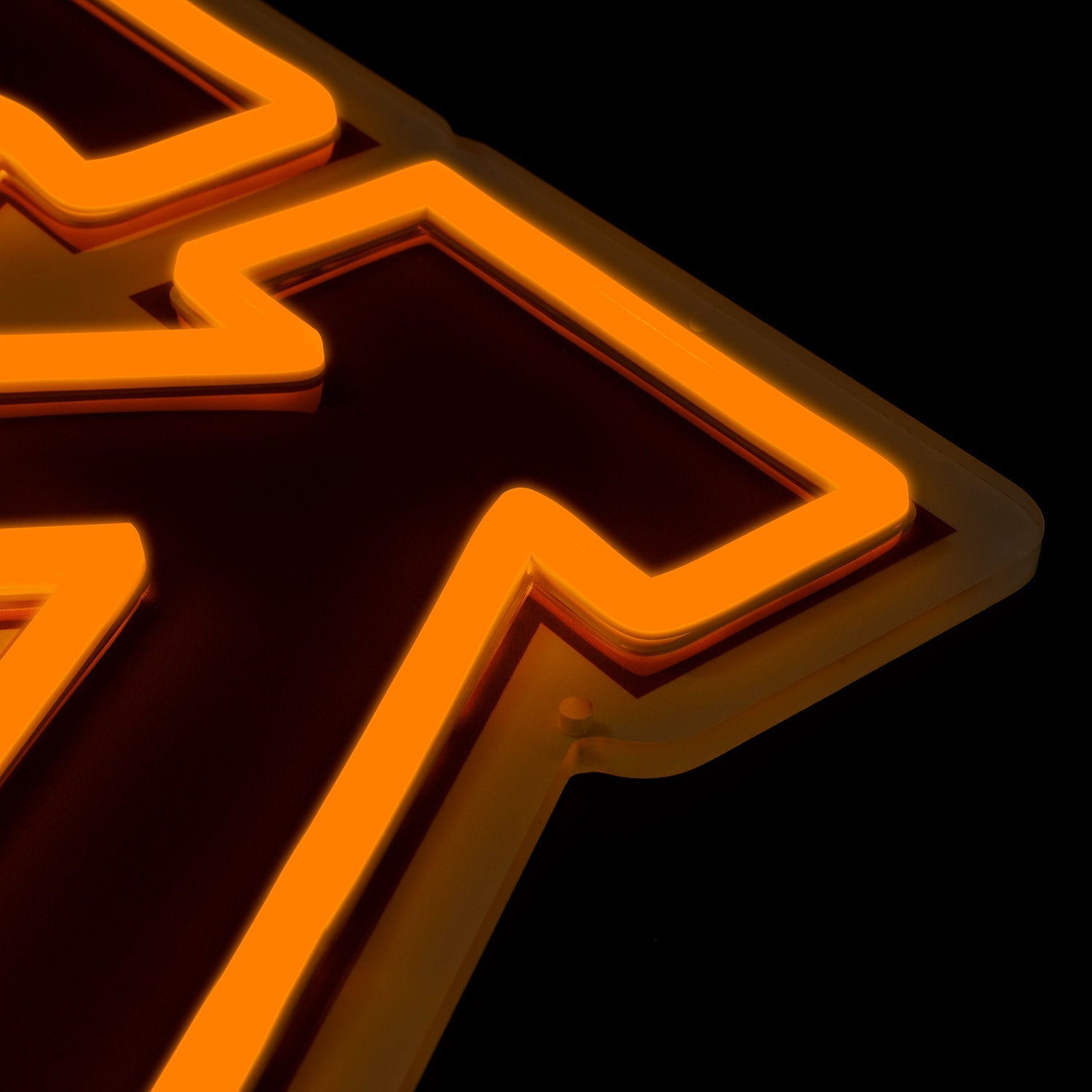 Minnesota Golden Gophers logo LED neon sign at a side angle, lit