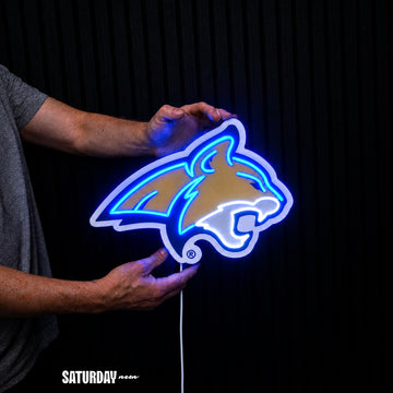 Montana State Bobcats LED Neon Sign - Standard (15" x 10.9") held in hand for scale - Saturday Neon