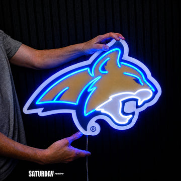 Montana State Bobcats LED Neon Sign - Plus (24" x 17.44") held in hand for scale - Saturday Neon