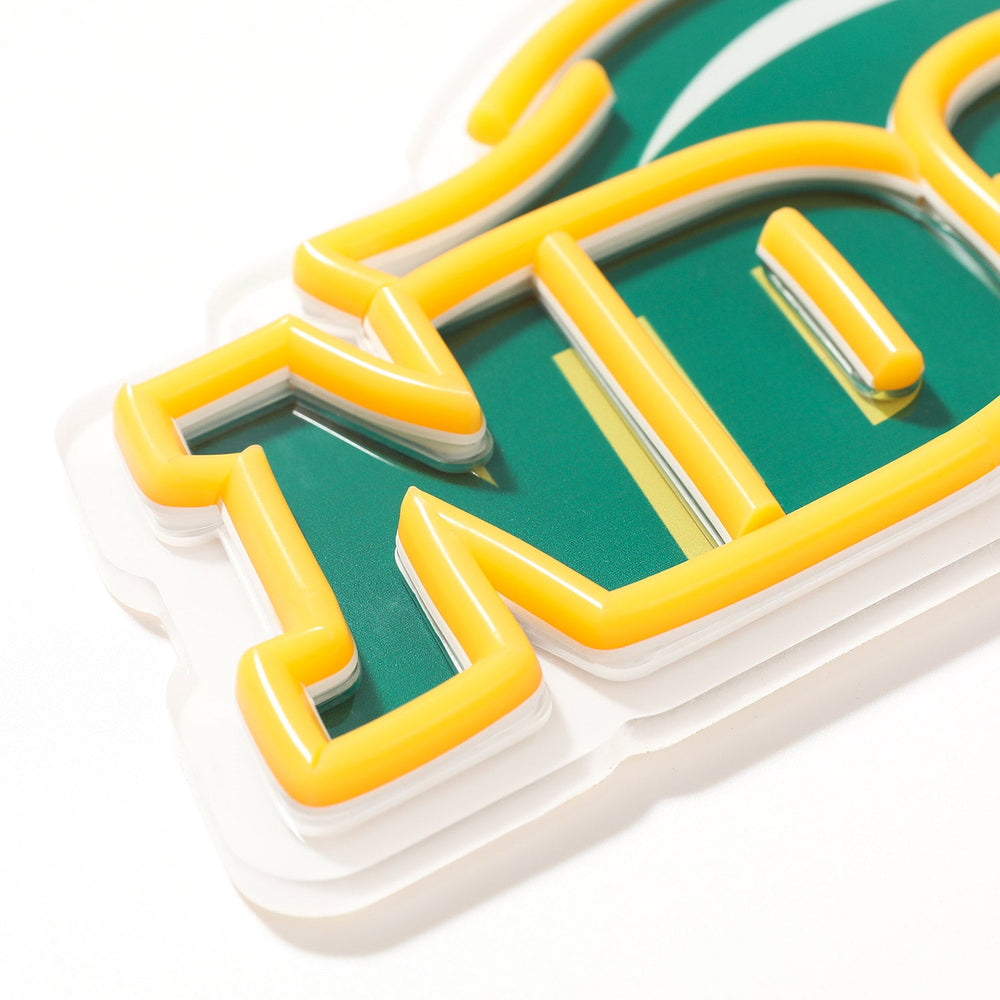 NDSU Bison logo LED neon sign at a side angle