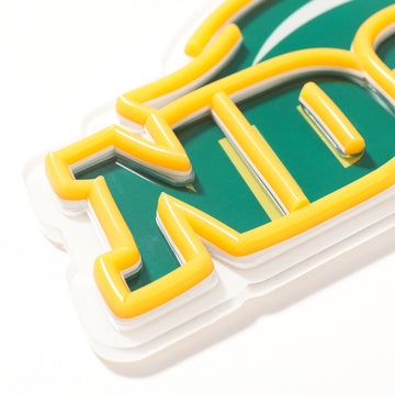 NDSU Bison logo LED neon sign at a side angle