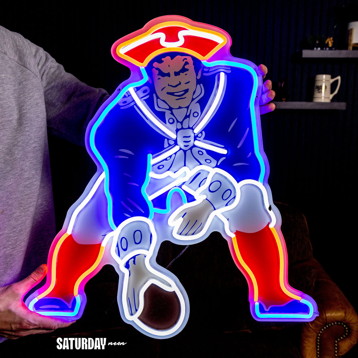 New England Patriots Pat Patriot Retro LED Neon Sign - 22.47" W x 24" H - Saturday Neon