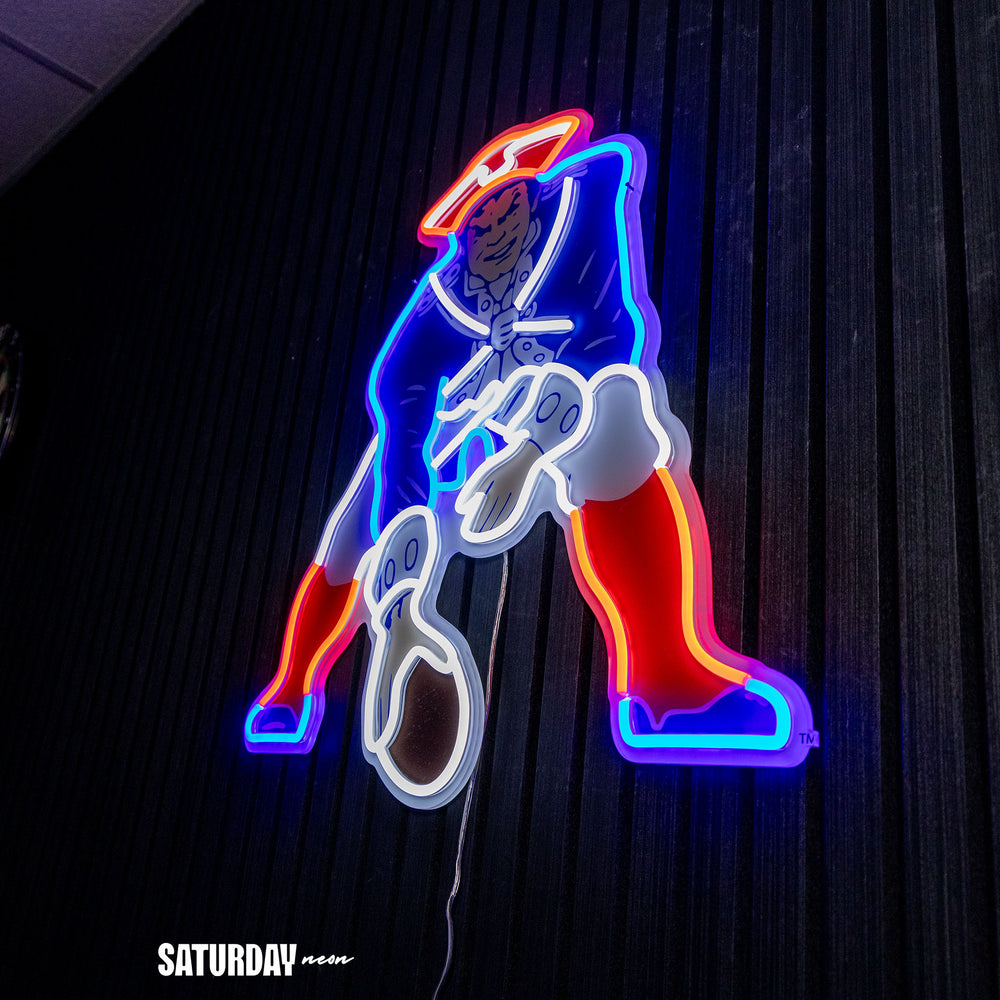 New England Patriots Pat Patriot Retro LED Neon Sign - 22.47" W x 24" H - Saturday Neon