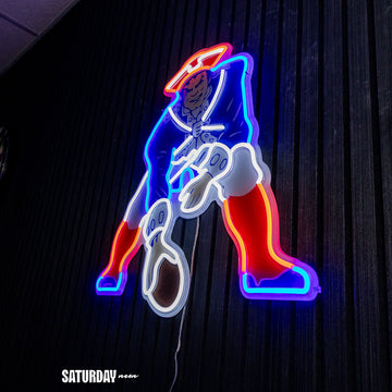 New England Patriots Pat Patriot Retro LED Neon Sign - 22.47" W x 24" H - Saturday Neon