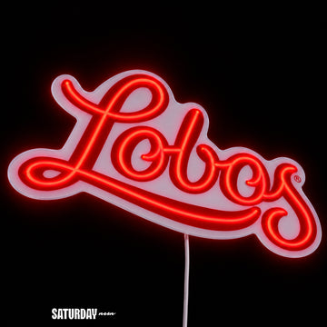 New Mexico Lobos Script LED Neon Sign - Standard (15" x 8.96") close-up - Saturday Neon
