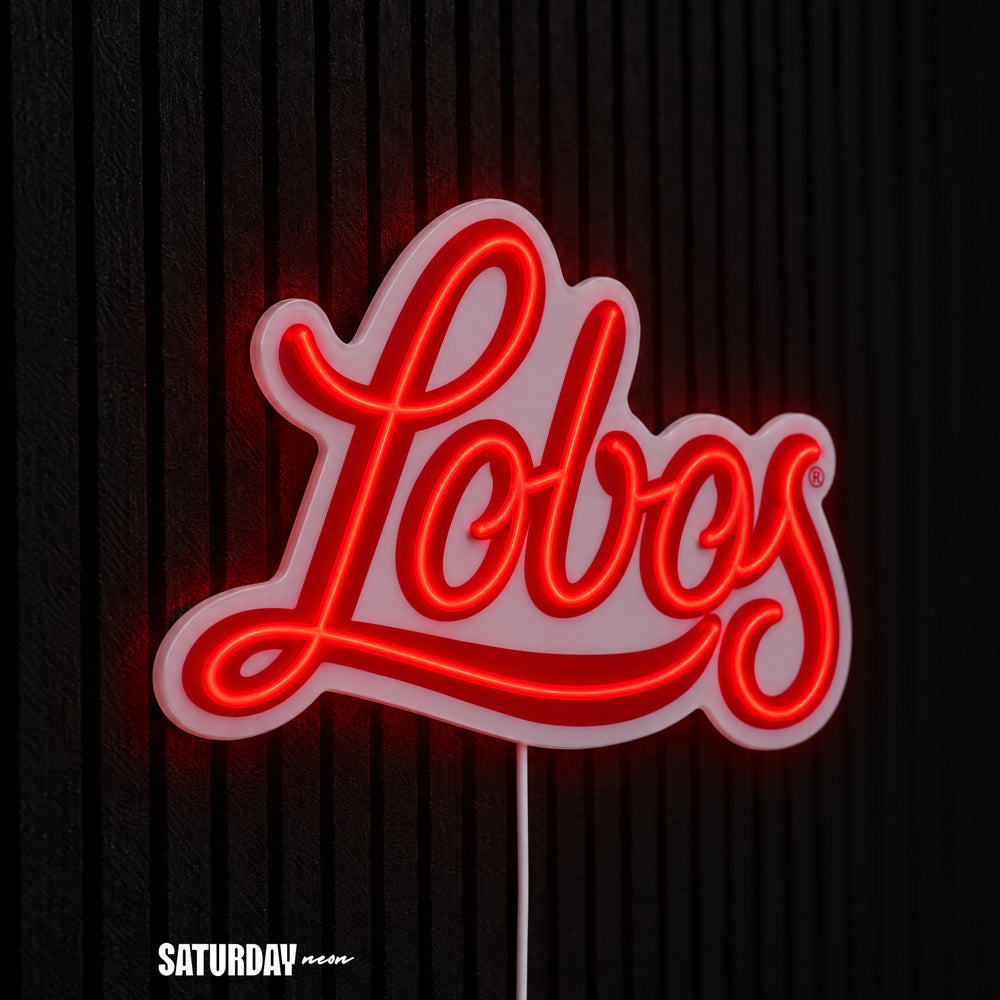 New Mexico Lobos Script LED Neon Sign - Standard (15" x 8.96") side view - Saturday Neon