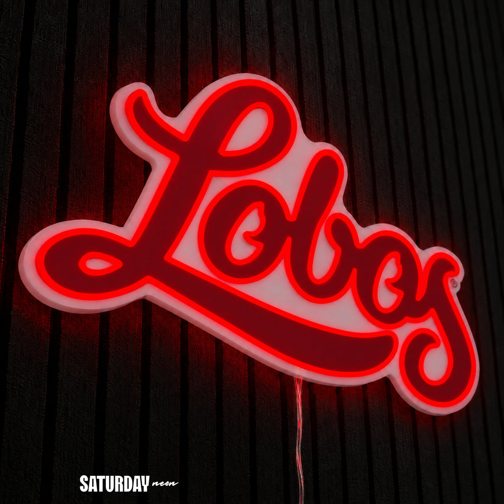 New Mexico Lobos Script LED Neon Sign - Max (32" x 18.88") close-up - Saturday Neon