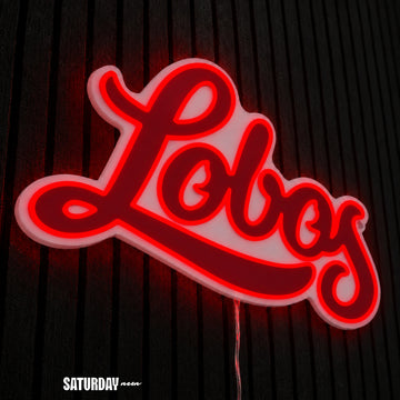 New Mexico Lobos Script LED Neon Sign - Max (32" x 18.88") close-up - Saturday Neon
