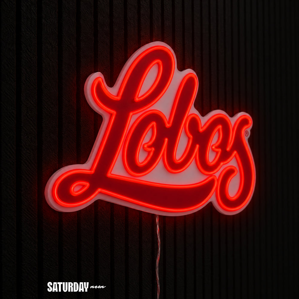New Mexico Lobos Script LED Neon Sign - Max (32" x 18.88") side view - Saturday Neon