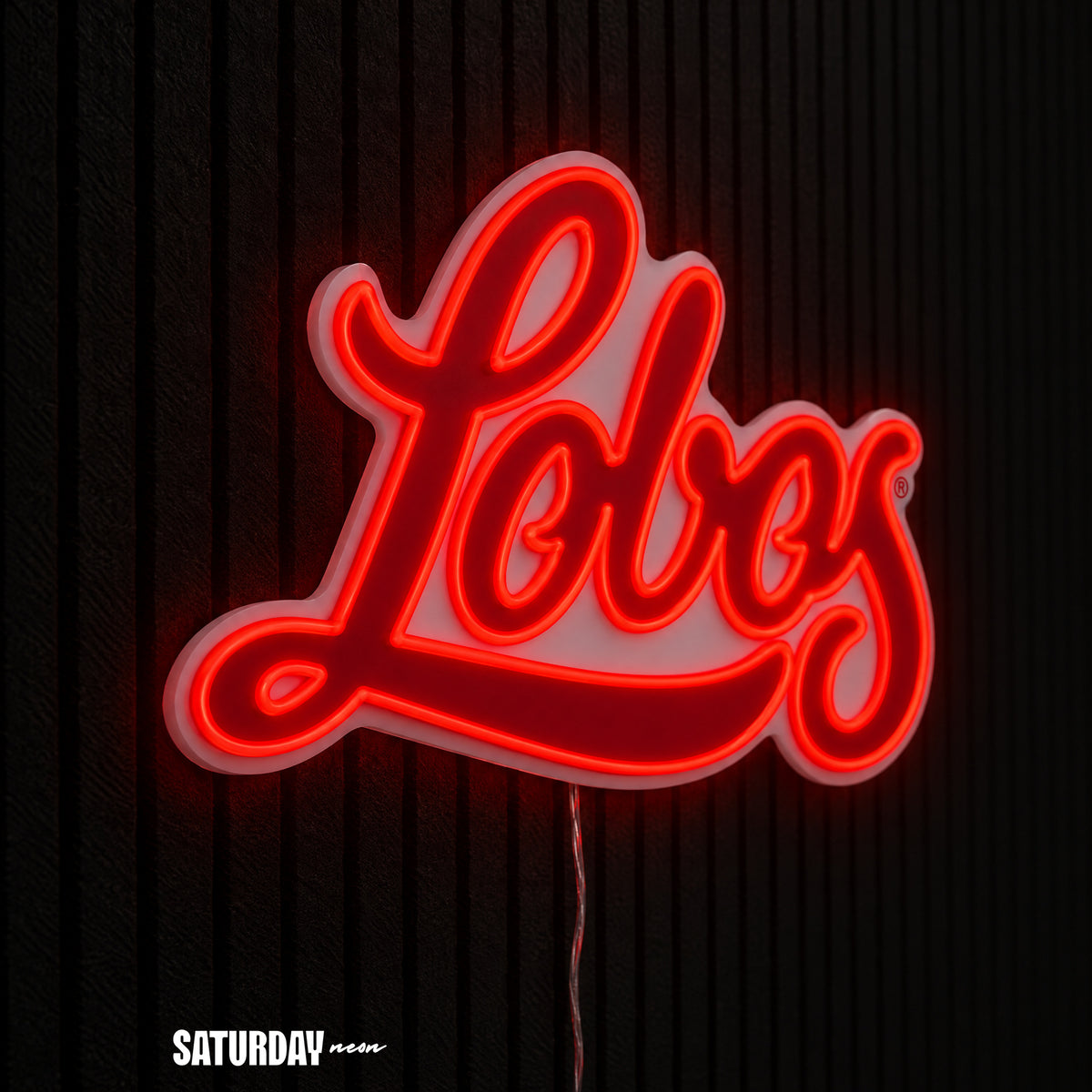 New Mexico Lobos Script LED Neon Sign - Max (32" x 18.88") side view - Saturday Neon