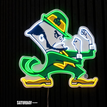 Notre Dame Fighting Irish Leprechaun Mascot LED Neon Sign - 24" x 19.37" side view - Saturday Neon