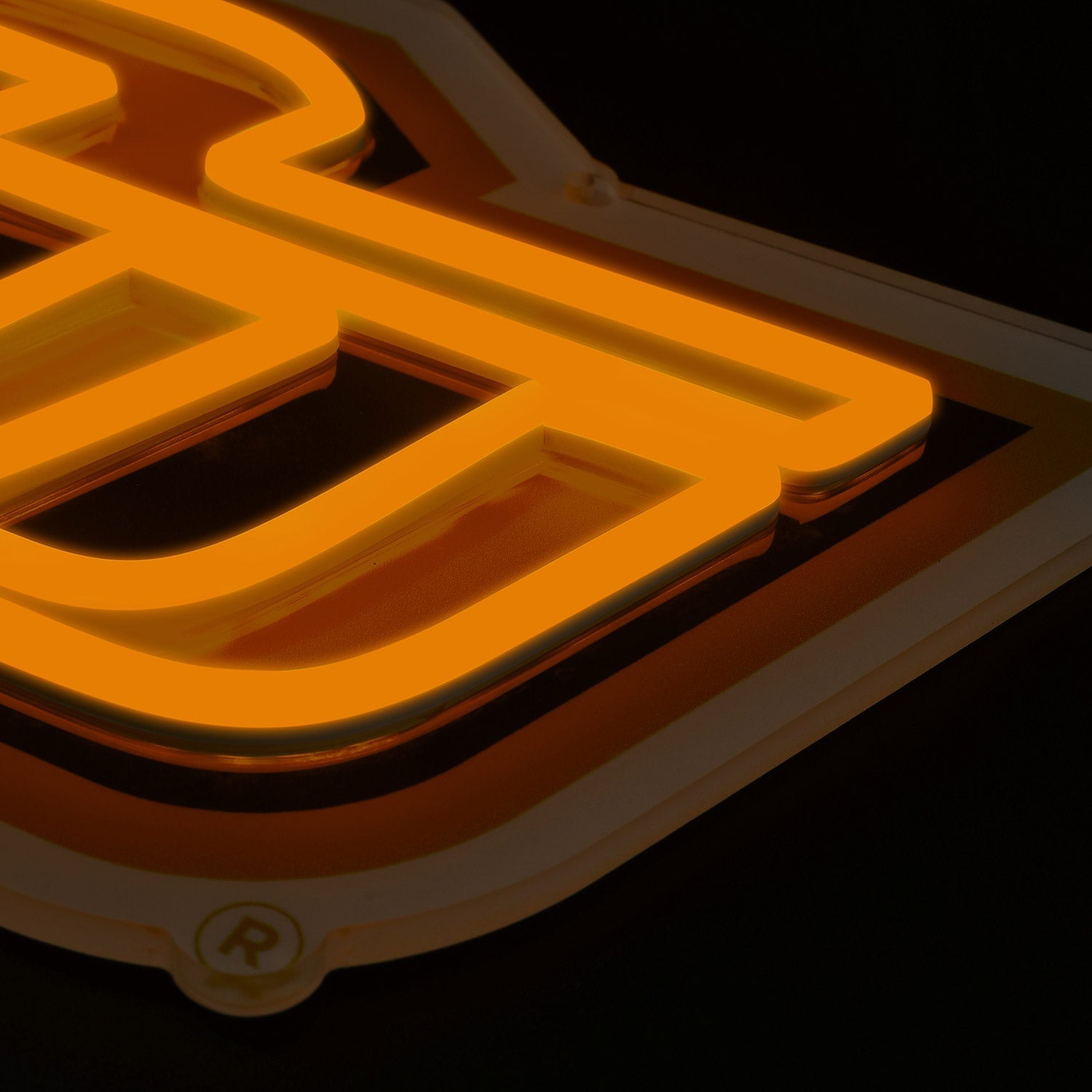 Oklahoma State Cowboys logo LED neon sign at a side angle, lit