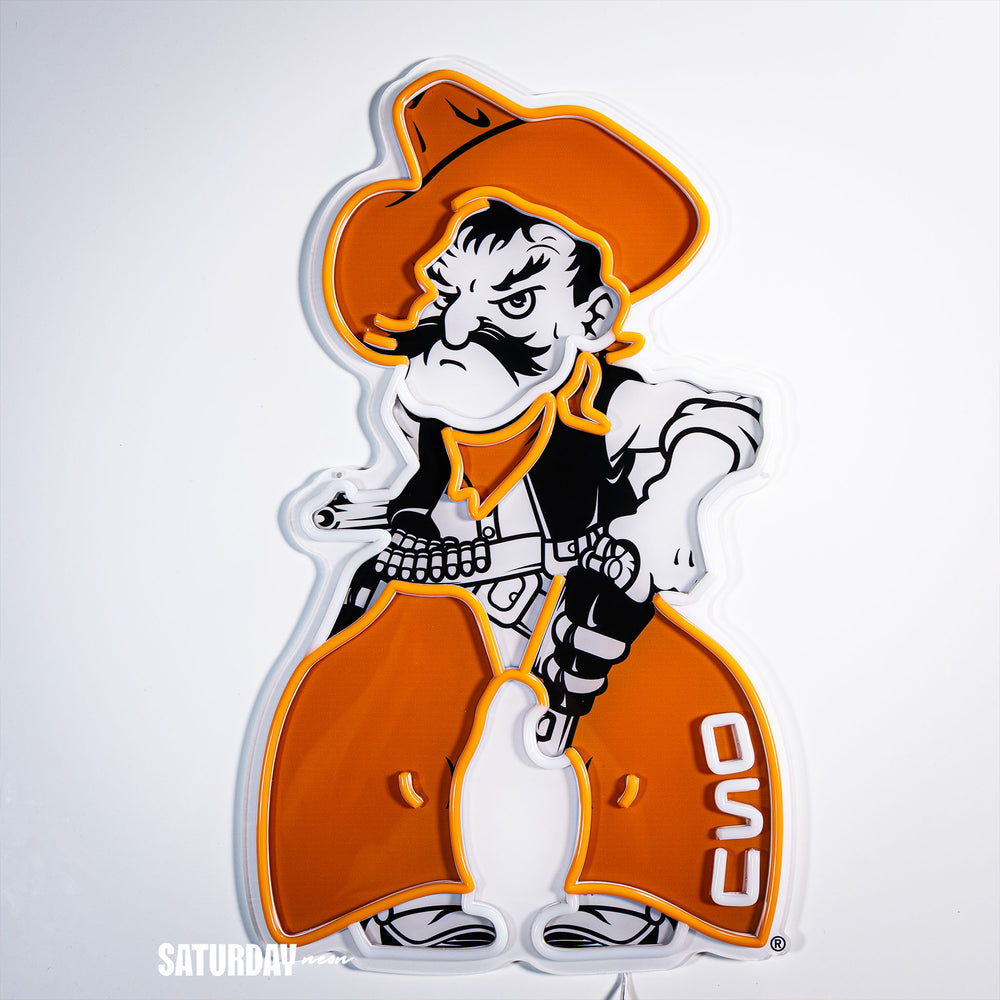 Oklahoma State Pistol Pete Mascot LED Neon Sign - 24" x 14.75"
