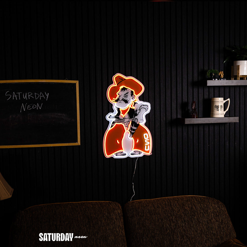 Oklahoma State Pistol Pete Mascot LED Neon Sign - 24" x 14.75"