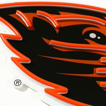 Oregon State Beavers logo LED neon sign at a side angle