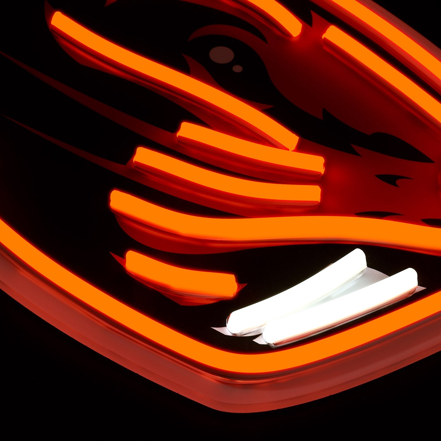 Oregon State Beavers logo LED neon sign at a side angle, lit