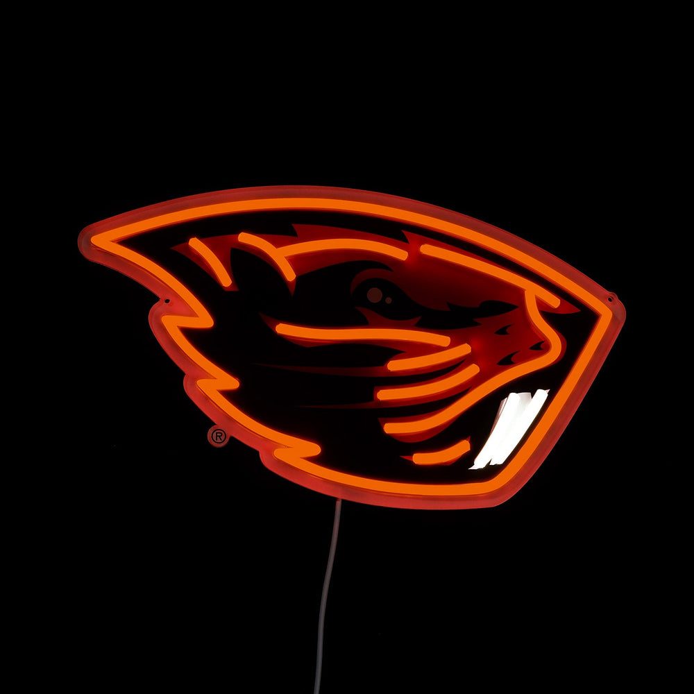 Oregon State Beavers logo LED neon sign lit up