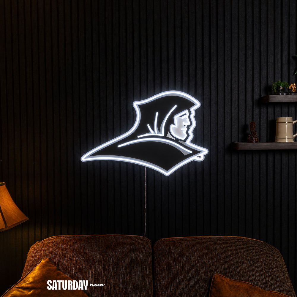 Providence Friars LED Neon Sign - Max (32" x 22.63") in a living room - Saturday Neon