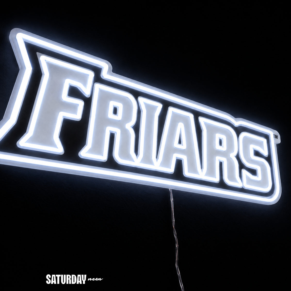 Providence Friars Wordmark LED Neon Sign - 24" x 8.37" close-up - Saturday Neon