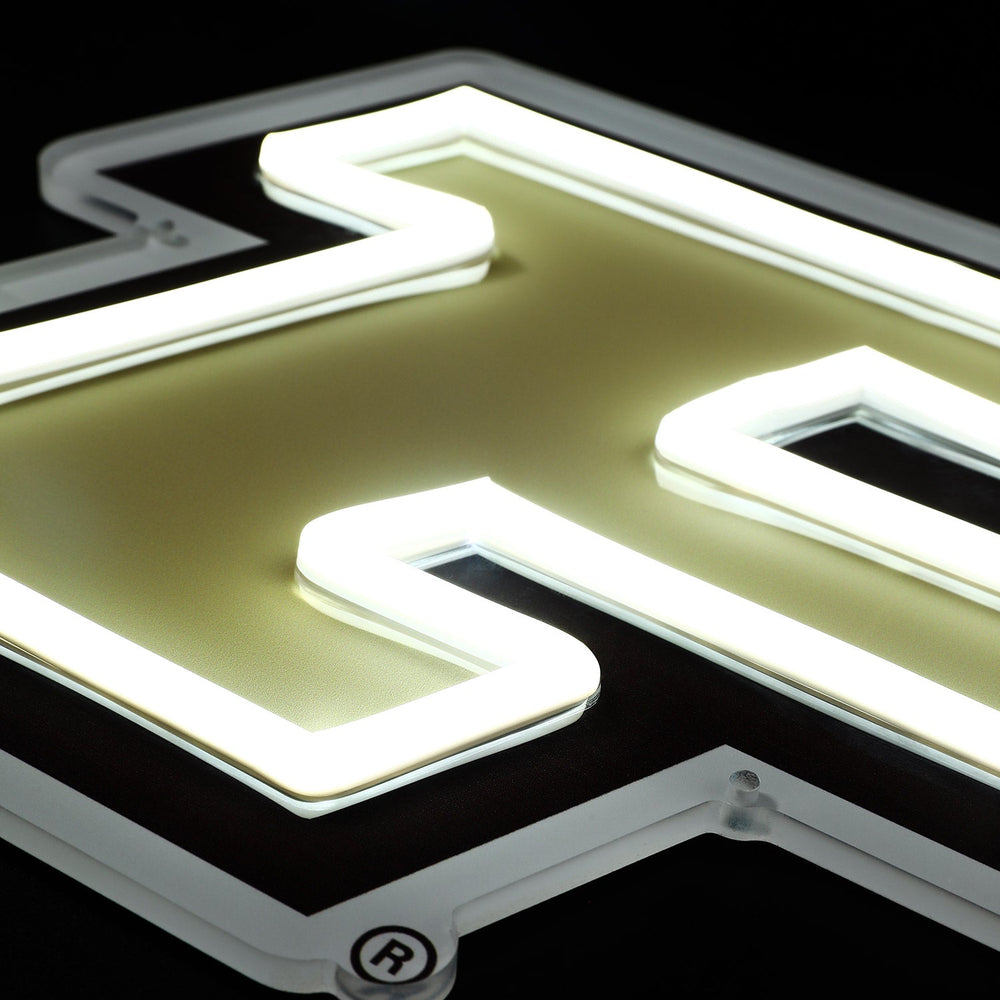 Purdue Boilermakers logo LED neon sign at a side angle, lit